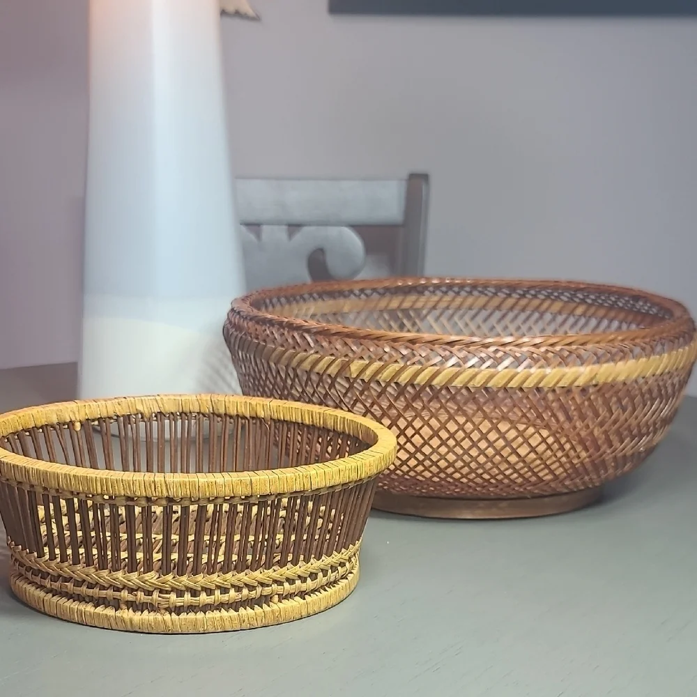 Elegant Brown and Tan Woven Basket Set